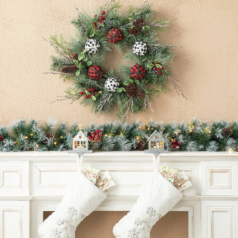 Glitzhome® 24" Frosted Ornament, Berry & Pinecone Wreath