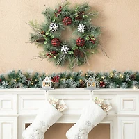 Glitzhome® 24" Frosted Ornament, Berry & Pinecone Wreath