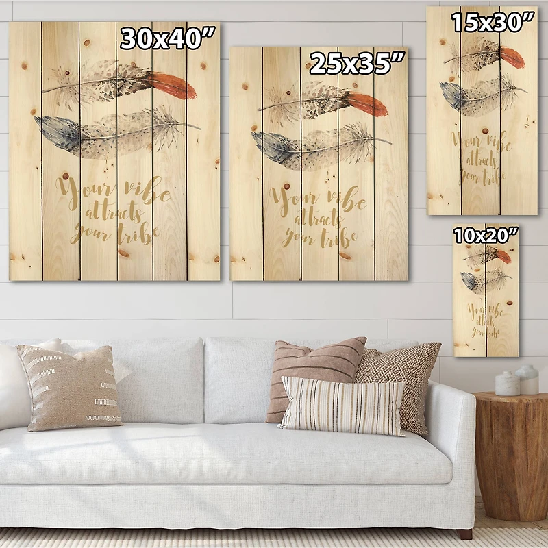 Designart - Two Feathers Your VIbe Attracts Your Tribe