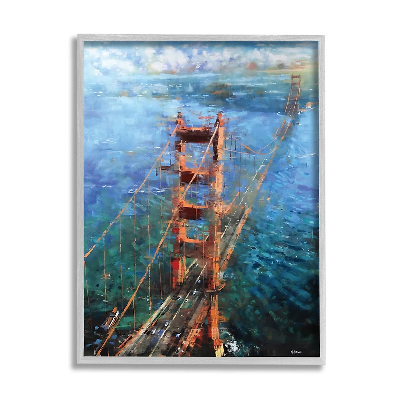Stupell Industries Golden Gate Bridge Contemporary Abstract Wall Art in Gray Frame