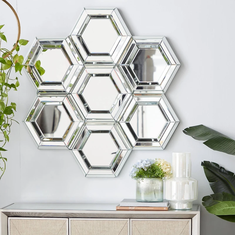 41" Silver Glass Glam Hexagon Wall Mirror