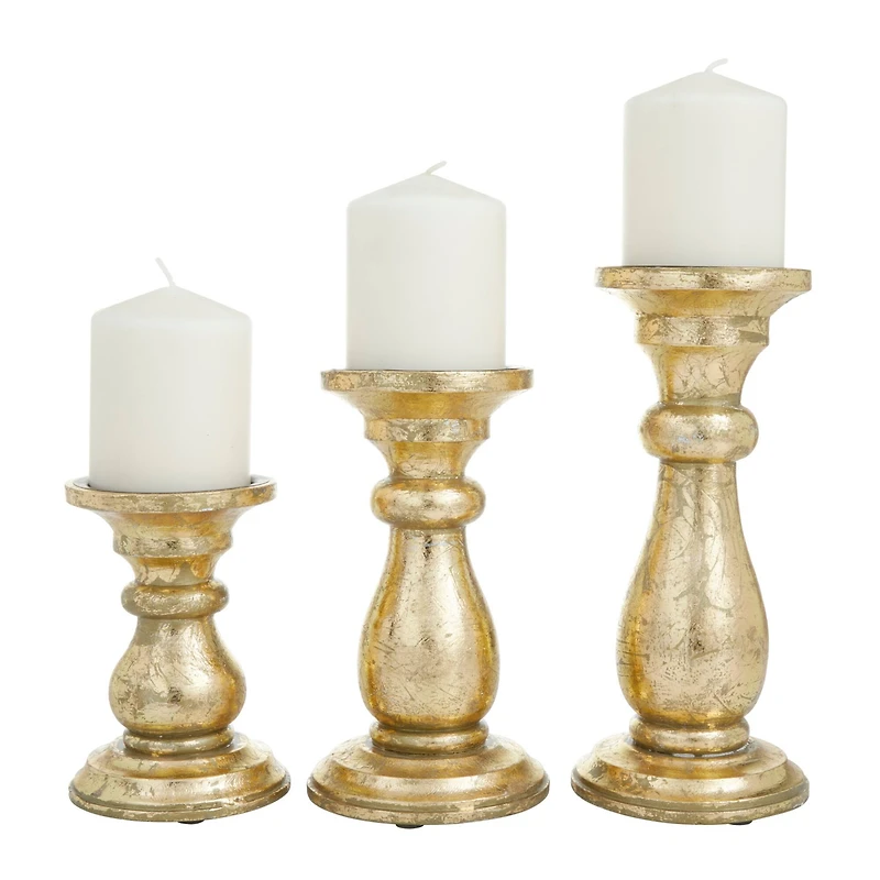 Gold Wood Traditional Candle holder 10",8",6