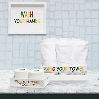 Elegant Designs Small White Wash Kids Towel Holder, Frame & Toilet Paper Holder Set