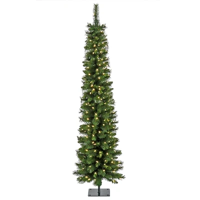 6ft. Pre-Lit Nooksack Fir Pencil Artificial Christmas Tree, Warm White LED Lights