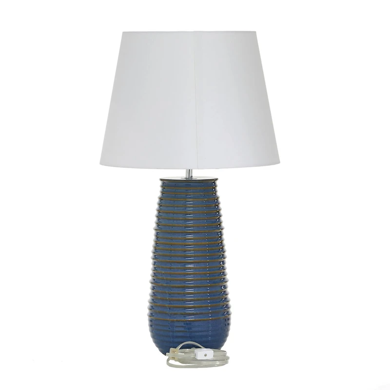 Blue Ceramic Rustic Table Lamp, 28" x 15" x 15"
