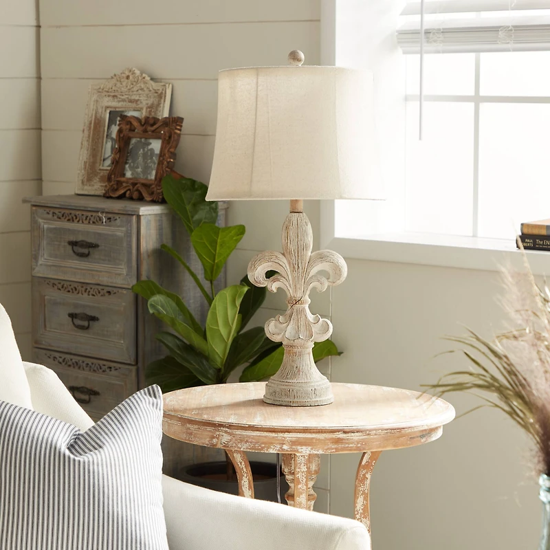 28" White Polystone French Country Table Lamps, 2ct.