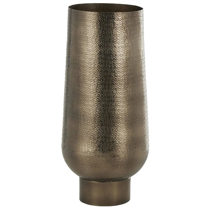 23.5" Brass Aluminum Metal Geometric Textured Wide Floor Vase with Elevated Base