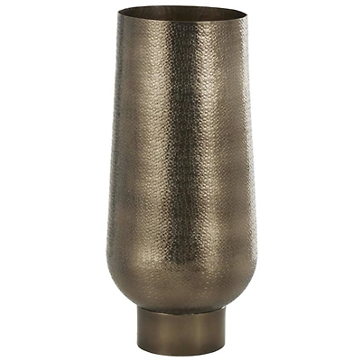 23.5" Brass Aluminum Metal Geometric Textured Wide Floor Vase with Elevated Base