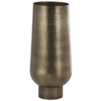 23.5" Brass Aluminum Metal Geometric Textured Wide Floor Vase with Elevated Base