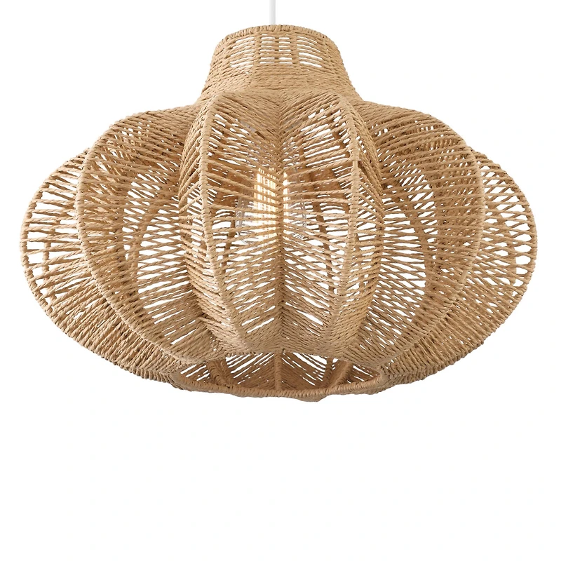Hello Honey® 17.75" Natural Boho Handwoven Paper Rope & Metal Ceiling Pendant Lamp