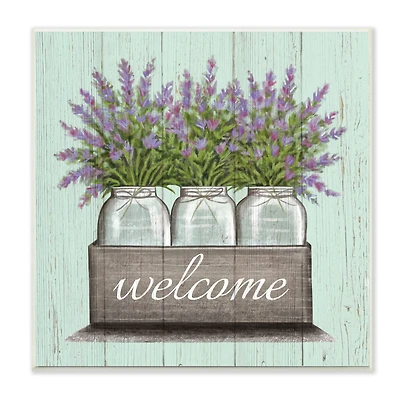 Stupell Industries Purple Lavender Florals in Jars Welcome Sentiments, 12" x 12"