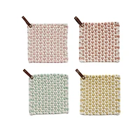Hello Honey® Light Hue Cotton Crocheted Pot Holders with Leather Loops Set