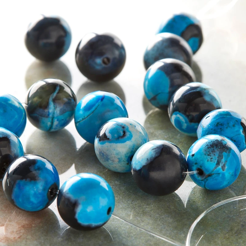 Aqua & Black Dyed Agate Round Beads, 10mm by Bead Landing™