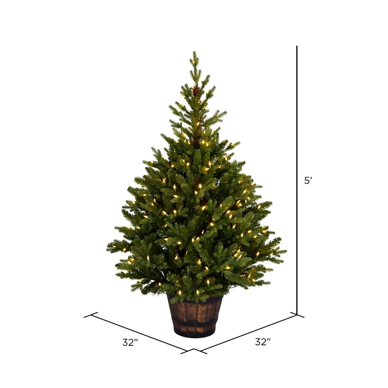 5ft. Pre-Lit Reeder Pine Artificial Christmas Tree In Barrel Planter, Clear Dura-Lit® LED Lights