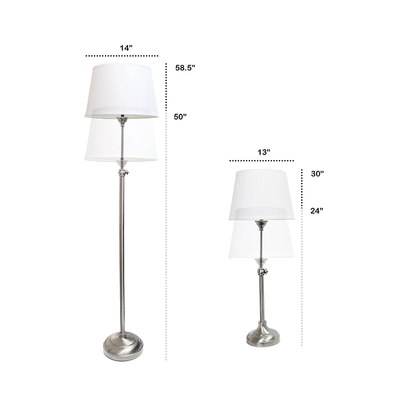Lalia Home Brushed Nickel Extendable Lamp Set