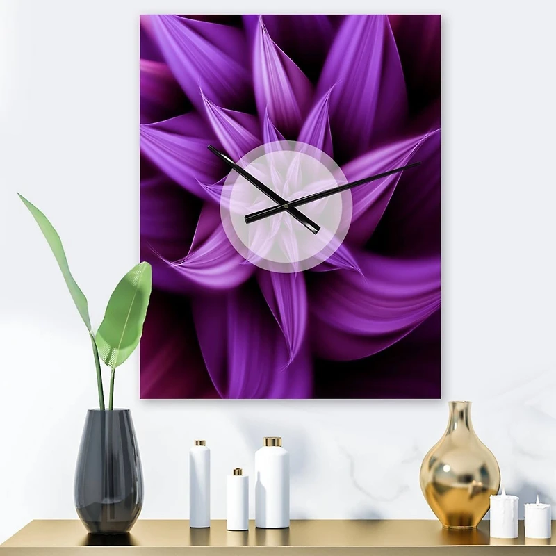 Designart Fractal Flower Purple Wall Clock
