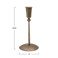 Hello Honey® 9" Antique Brass Hand-Forged Hammered Metal Taper Candle Holder