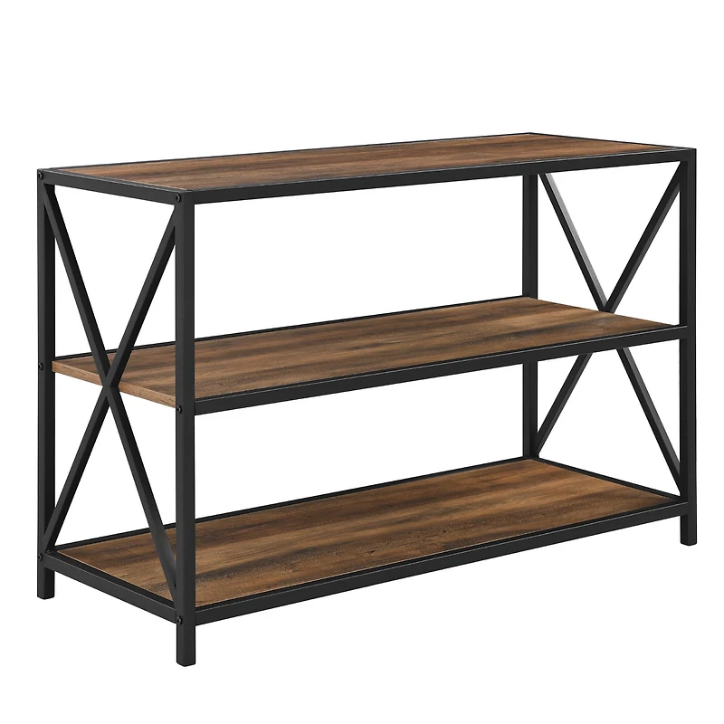 Walker Edison Rustic Oak X-Frame Industrial Wood Bookshelf