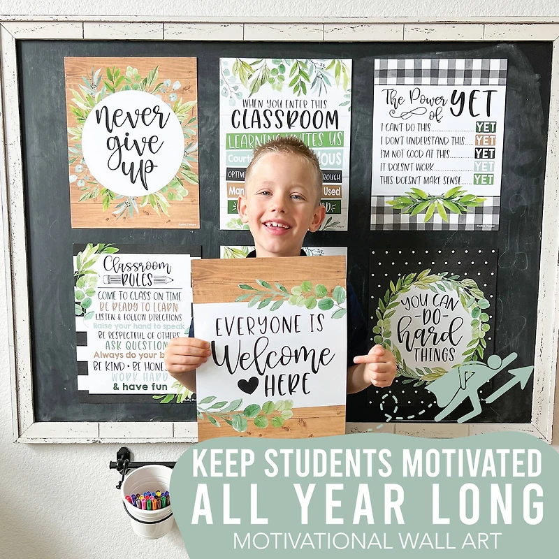 Hadley Designs 11" x 14" Boho Farmhouse Growth Mindset Classroom Décor Posters Set