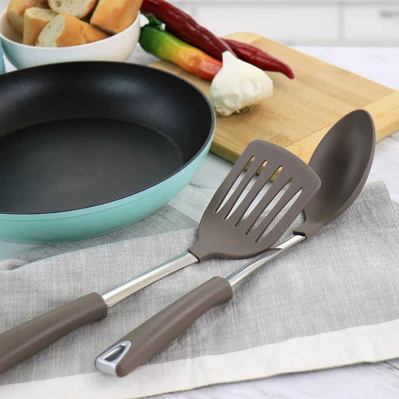 Martha Stewart 2-Piece Taupe Nylon Slotted Turner and Spoon Kitchen Utensil Set