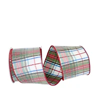 JAM Paper 4" x 10yd. Frosted Wired Steward's Dupioni Plaid Ribbon
