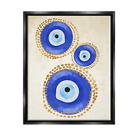 Stupell Industries Round Blue Evil Eye Pattern Dotted Detail Framed Floater Canvas Wall Art