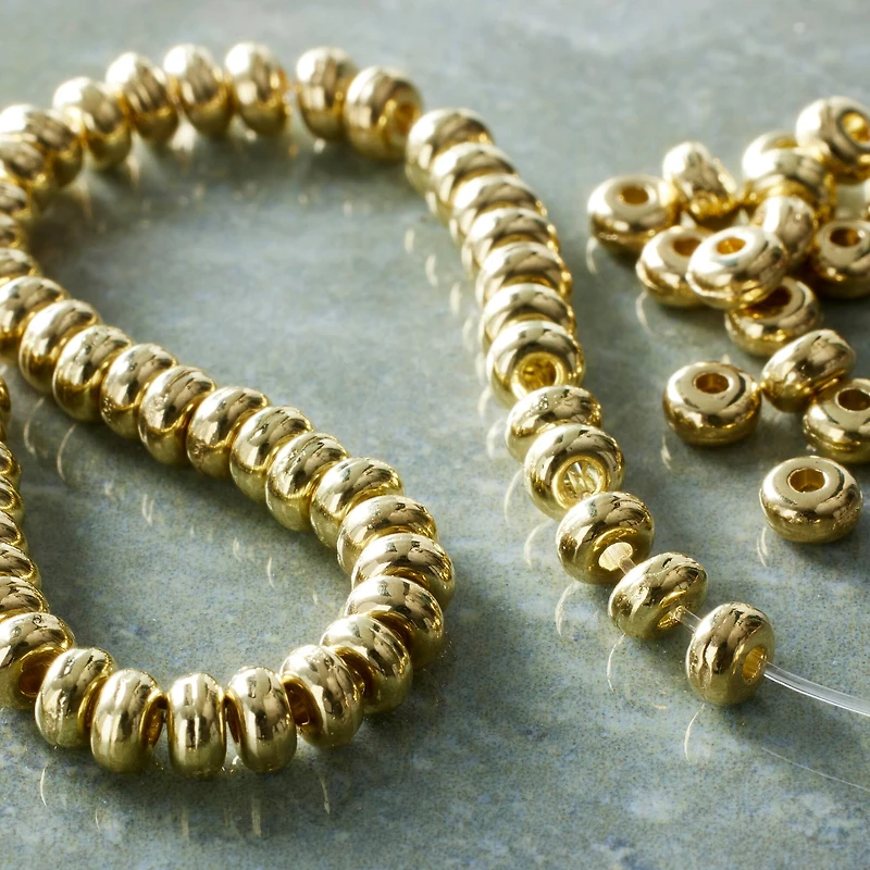 Gold Toned Metal Rondelle Beads, 4mm by Bead Landing™