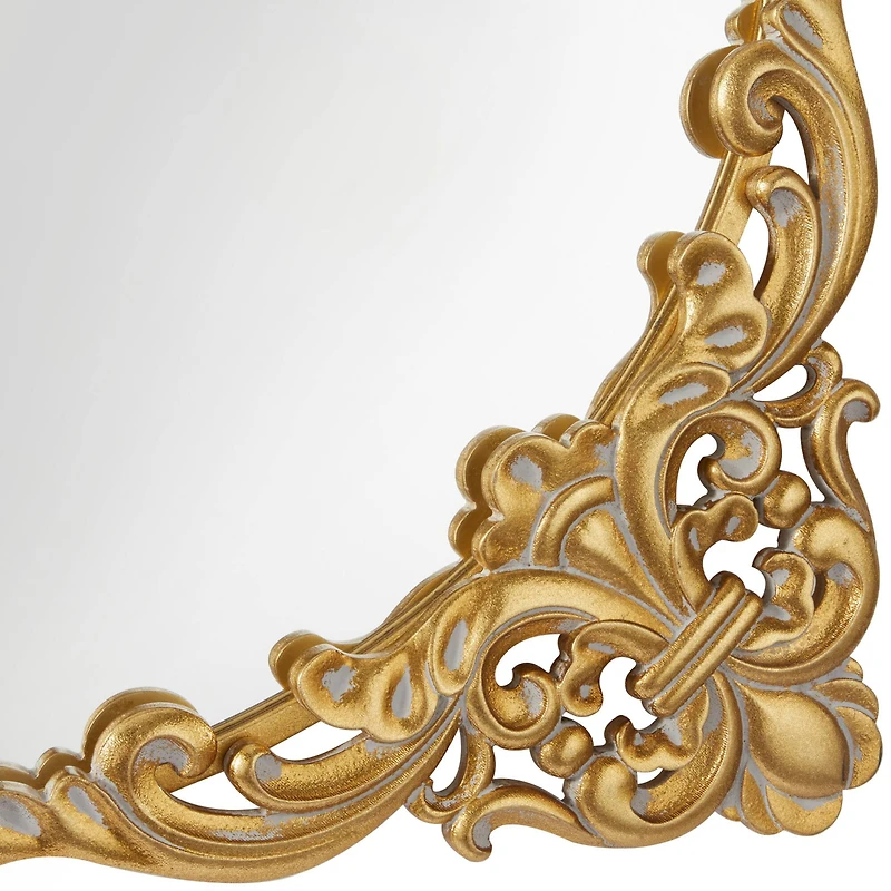 Gold Metal Carved Acanthus Floral Wall Mirror with Distressed Details 30" x 2" x 30"