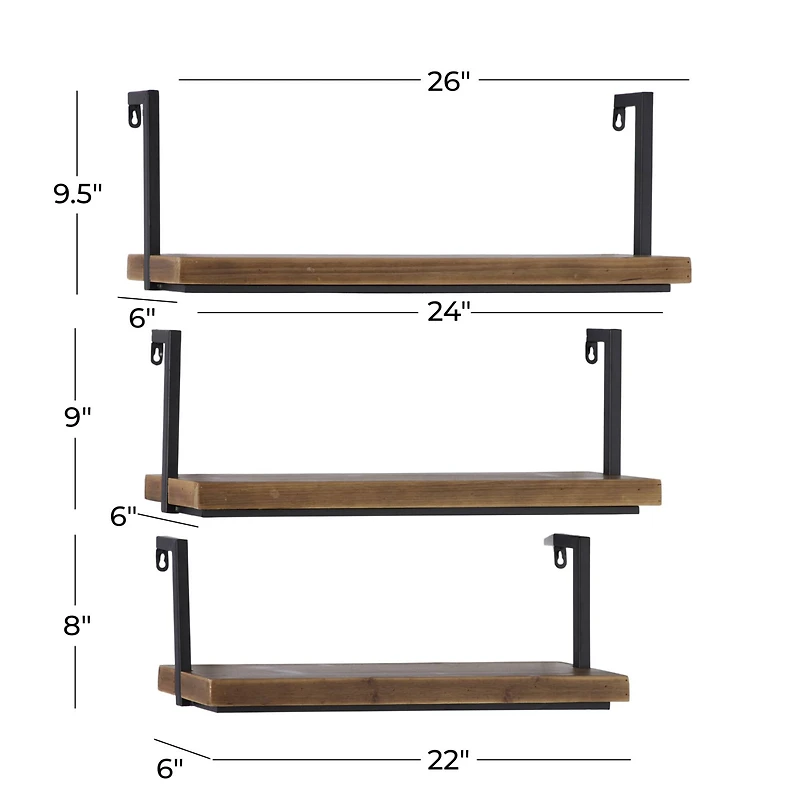 Brown & Black Industrial Wall Shelf Set