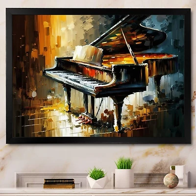 Designart 'Piano On Stage' Music Framed Canvas Wall Art