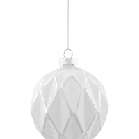 Embossed Diamond Christmas Glass Ball Ornaments - 4" (100mm) - White - 4ct