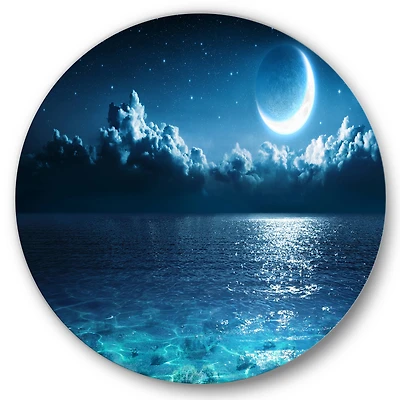 Designart - Romantic Moon Over Deep Blue Sea I