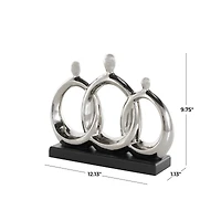 12" Silver Abstract Family Figures Decorative Sculpture with Black Rectangular Base