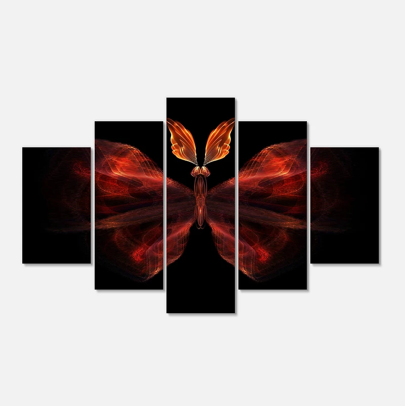 Designart - Red Fractal Butterfly in Dark - Contemporary Canvas Art Print