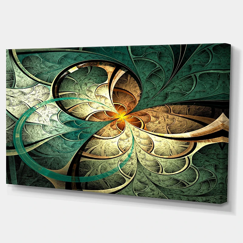 Designart Dark Yellow Green Fractal Flower Oversized Abstract Canvas Art Print