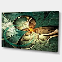 Designart Dark Yellow Green Fractal Flower Oversized Abstract Canvas Art Print