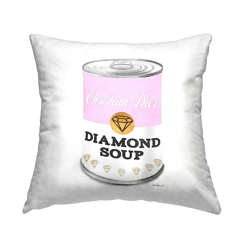 Stupell Industries Pink Condensed Soup Can Diamond Pop Fashion Glam Throw Pillow 18" x 18"