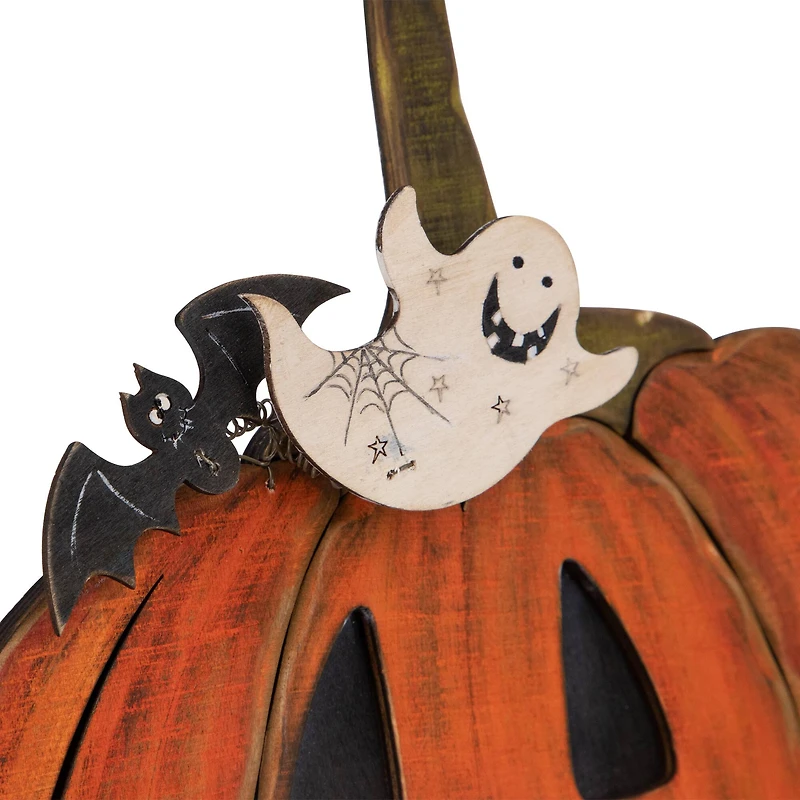 13" Jack-O-Lantern with Ghost & Bat Halloween Decoration