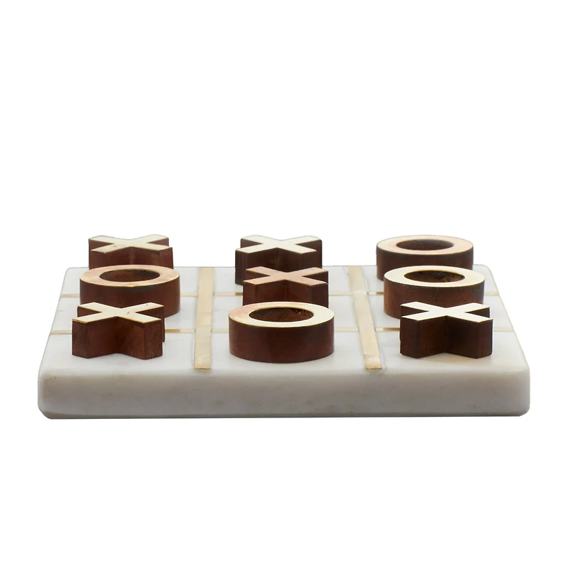 White & Gold Marble Tic-Tac-Toe Game Set