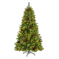 6ft. Pre-Lit Montana Mixed Pine, Pinecones & Berries Artificial Christmas Tree with Clear LED Lights