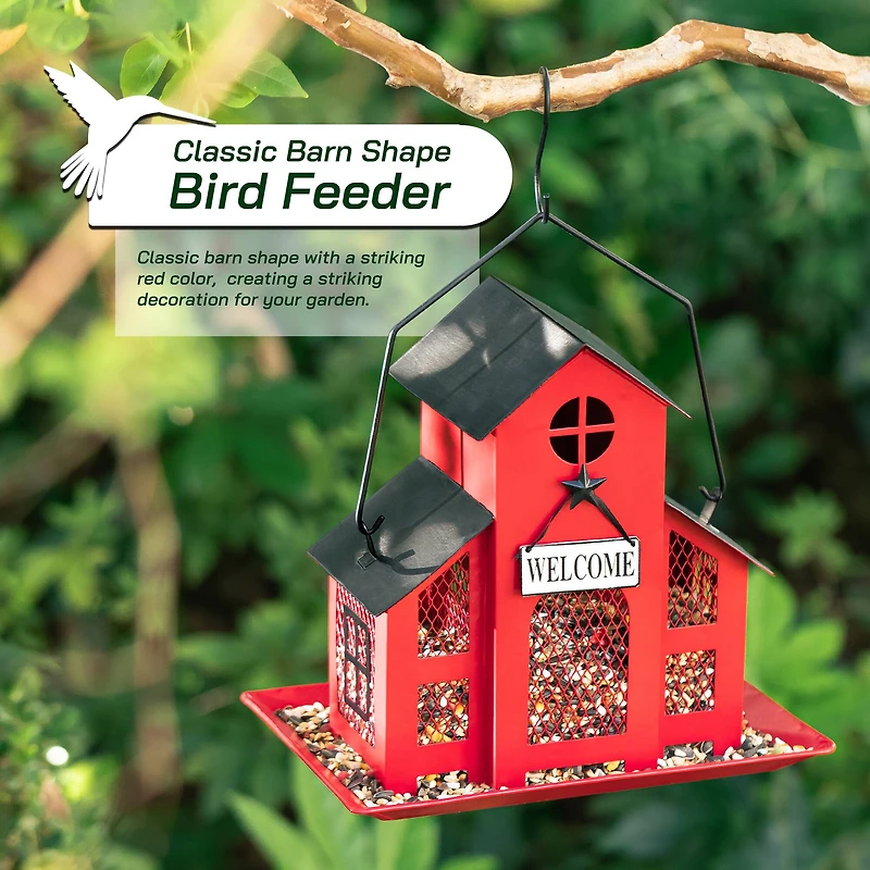 Glitzhome® 12" Red Metal Barn Hanging Bird Feeder