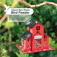 Glitzhome® 12" Red Metal Barn Hanging Bird Feeder