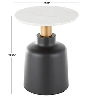 21.5" Black Metal Pedestal Accent Table with Faux White Marble Top