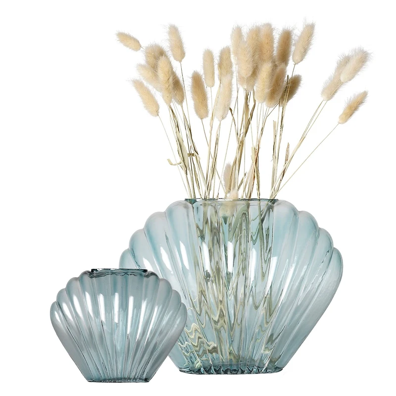 American Art Decor Sea Scallops Azure Glass Vase Set