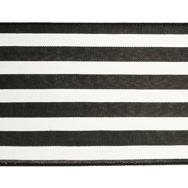 4" x 18ft. Faux Linen Wired Black & White Stripe Ribbon by Celebrate It™