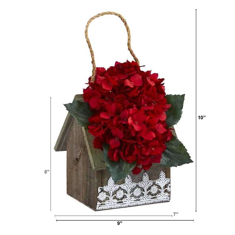 10" Hydrangea Arrangement in Hanging Floral Design House Planter