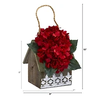 10" Hydrangea Arrangement in Hanging Floral Design House Planter