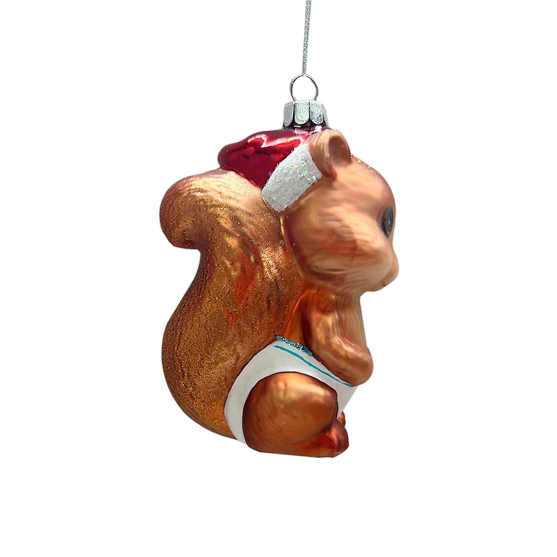4.5" Copper Baby Squirrel in Santa Hat Glass Ornament by Ashland®