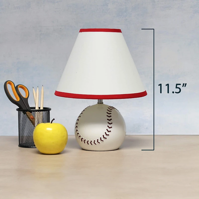 Simple Designs™ 11.5" Baseball Base Table Lamp and White Shade Red Trim