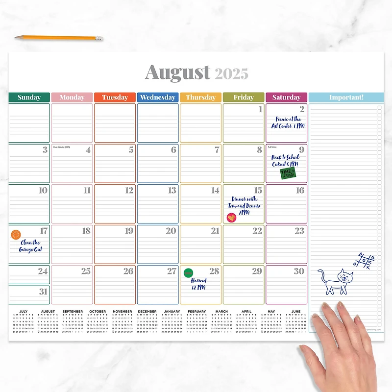 July 2025 - June 2026 Large Rainbow Blocks Desk Pad Monthly Blotter Calendar